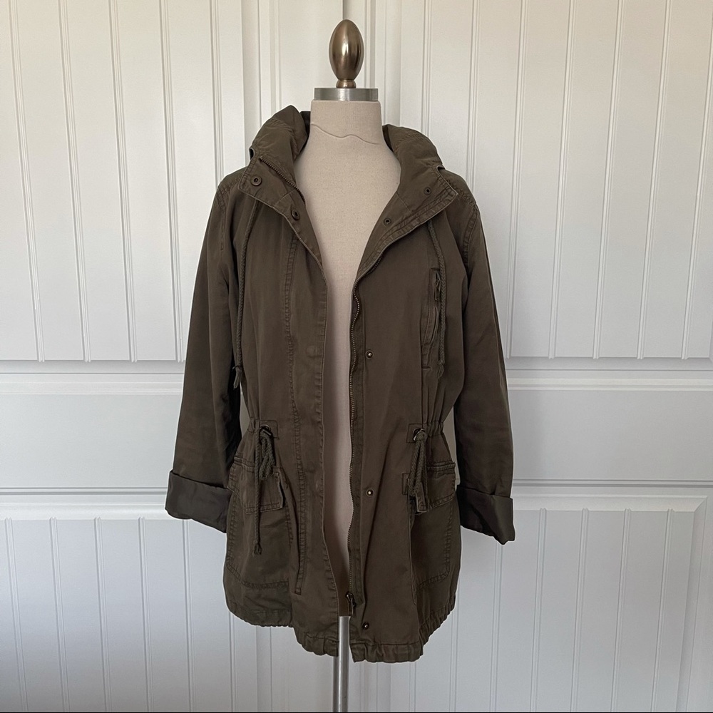 Forever 21 Army Green Hooded Utility Jacket